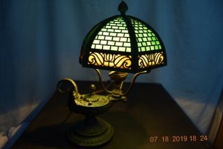 Antique 1920 ' s Bradley & Hubbard B&H Metal Overlay Aladdin Lamp Handel era 2