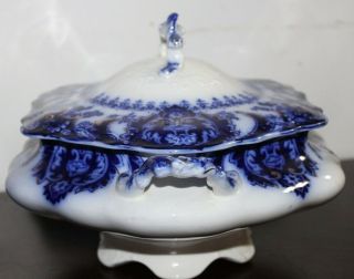 Rare ANTIQUE Flow Blue JOHNSON BROS Florida Large SOUP TUREEN With Lid 2