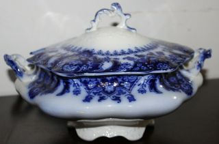 Rare ANTIQUE Flow Blue JOHNSON BROS Florida Large SOUP TUREEN With Lid 3