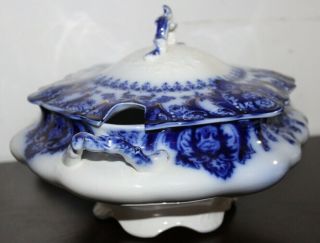 Rare ANTIQUE Flow Blue JOHNSON BROS Florida Large SOUP TUREEN With Lid 4