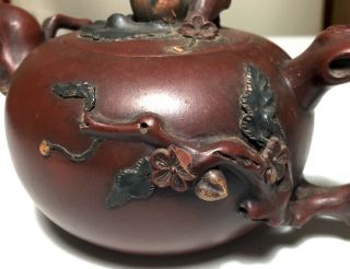 1 of 8 Old Chinese YIXING Teapot ZISHA Clay Tree Trunk Handle Fruit Signed 4