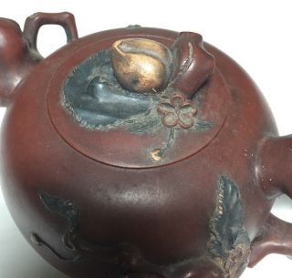 1 of 8 Old Chinese YIXING Teapot ZISHA Clay Tree Trunk Handle Fruit Signed 5