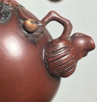 1 of 8 Old Chinese YIXING Teapot ZISHA Clay Tree Trunk Handle Fruit Signed 8