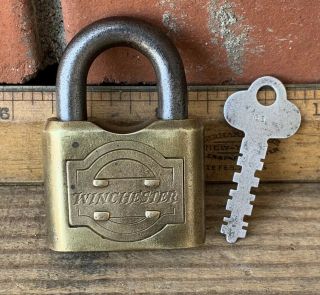 Vintage Winchester Brass Padlock Lock 66 With 66 Steel Key