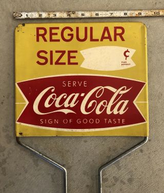Vintage 1950 ' s Coca Cola Fishtail Soda Pop Bottle Holder Price Tin Sign 2