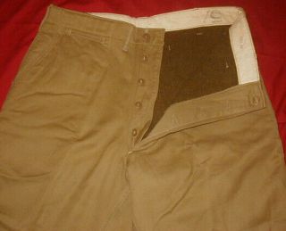 Early Wwii U.  S.  Army Khaki Cotton Trousers / Pants Wool - Lined 34 " Waist