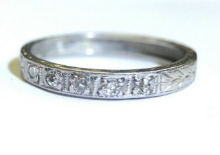 Art Deco Mine Cut Diamond Platinum Wedding Ring Band Size 4.  75