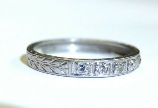 Art Deco Mine Cut Diamond Platinum Wedding Ring Band Size 4.  75 4