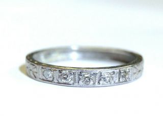 Art Deco Mine Cut Diamond Platinum Wedding Ring Band Size 4.  75 5