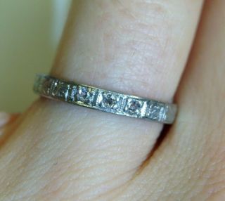 Art Deco Mine Cut Diamond Platinum Wedding Ring Band Size 4.  75 6