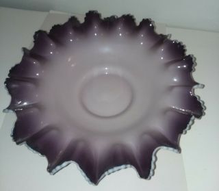 Victorian Antique Brides Bowl Basket Cased Purple & White Glass Ruffled 12 " Wide
