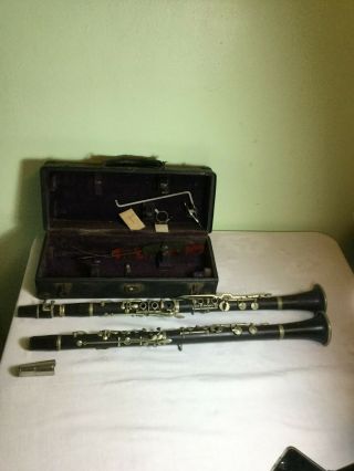 ANTIQUE BUFFET CRAMPON&CO MADE IN FRANCE WOOD CLARINET&DOUBLE CASE&CLARINET 4