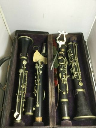 ANTIQUE BUFFET CRAMPON&CO MADE IN FRANCE WOOD CLARINET&DOUBLE CASE&CLARINET 8