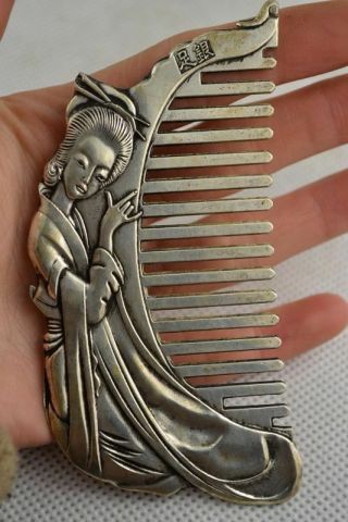 Old Collectibles Decorated Handwork Miao Silver Carving Belle Noble Rare Comb 2