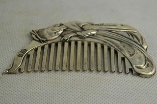 Old Collectibles Decorated Handwork Miao Silver Carving Belle Noble Rare Comb 3