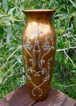 Antique Silver Crest Art Nouveau Bronze Vase Brass or Silver Overlay 2
