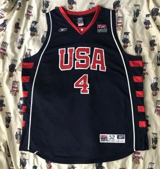 Authentic Reebok 2004 Team Usa Olympic Allen Iverson Road Away Jersey 52 Vtg