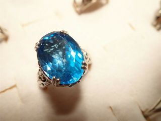 Grandmas Estate 925 Sterling Silver Rare Blue Topaz Ring