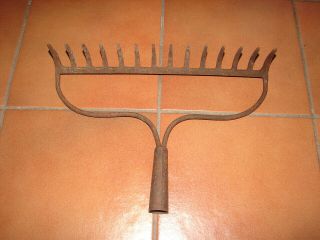 Vintage Metal Garden Rake Head - 14 Tines - Glass Holder & More