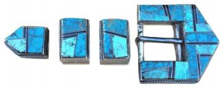 Mosaic Sterling Silver Turquoise Channel Inlay Ranger Belt Buckle Navajo Vintage