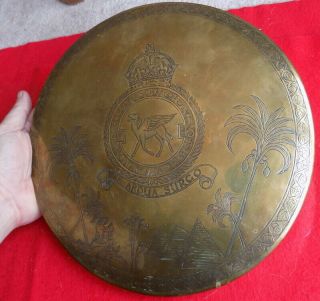 WWII BRITISH NO.  45 SQUADRON RAF LARGE THEATER MADE TRENCH ART BRASS GONG 2