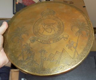 WWII BRITISH NO.  45 SQUADRON RAF LARGE THEATER MADE TRENCH ART BRASS GONG 6