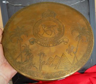 WWII BRITISH NO.  45 SQUADRON RAF LARGE THEATER MADE TRENCH ART BRASS GONG 7