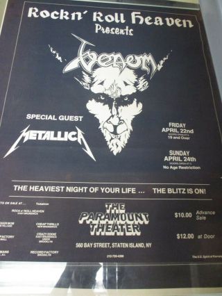 Venom Metallica 1983 Rare Concert Poster Vintage Metallica Collector Grail