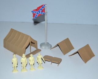 Vintage 1950s Marx Blue & Gray Playset Character Figures Flag & Tents