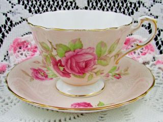 Paragon Pink Roses Over Blush Background Tea Cup And Saucer Teacup