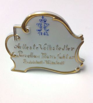 Porcelain Advertising Sign.  Aelteste Volkstedter Porzellan Manufactur.  Antique
