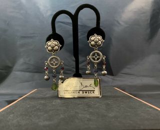 Vintage Stephen Dweck Sterling Silver Earrings Black Pearl Gems Dream Catcher 12