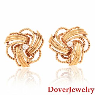 Vintage Diamond 14k Gold Rope Knot Clip Back Earrings 10.  9 Grams Nr
