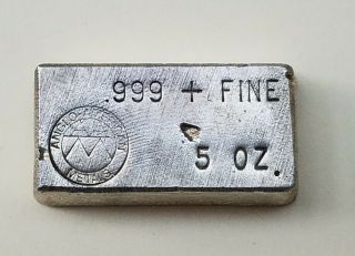 Rare - 5 Oz.  999 Fine Silver Anglo - American Metals (aam) Vintage Poured Loaf Bar