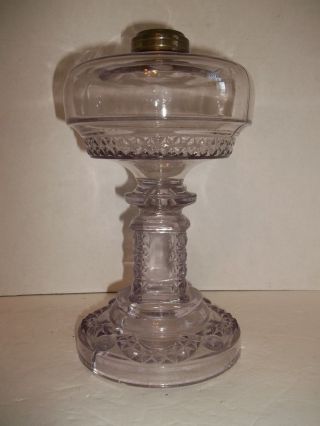 Antique Kerosene Oil Lamp Base Lavender Glass Eapg Star Column Stem Round Base