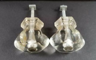 2 Big Vintage Clear Glass Cabinet Knobs Drawer Pulls Pair Z39
