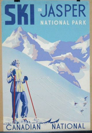 Cn Canadian National Authentic Ski Poster Jasper National Park C.  1960