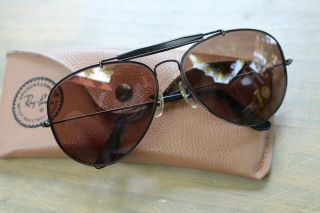 Vintage Bausch & Lomb Ray - Ban Black Aviator Sunglasses Outdoorsman B&l W/ Case