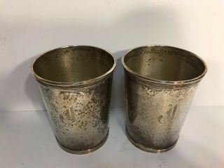 Newport Sterling Silver 1640 Julep Cups Hammered Set Of 2 Mono Vintage 2