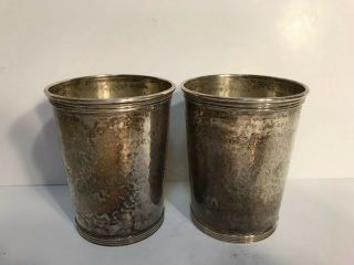Newport Sterling Silver 1640 Julep Cups Hammered Set Of 2 Mono Vintage 6