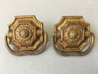 2 Antique Drawer Handle Pulls Victorian Art Nouveau Hardware