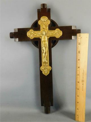 Antique Gorham Celtic Crucifix Cross Wood Gilded Bronze/brass Wall Hanging 16