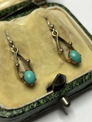 Antique Yellow Gold Turquoise Earrings Drop Pretty
