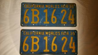 Vintage Rare Pair 1939 California World’s Fair License Plates 6b 16 24