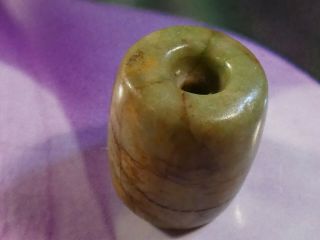 Ancient Pre - Columbian Mesoamer Olmec Green Jadeite Bead Broken Tops 19 By 16 Mm