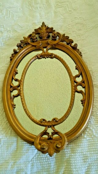 Vintage Oval Gold Frame Mirror Wall Hanging Elaborate Gesso Italian 1114