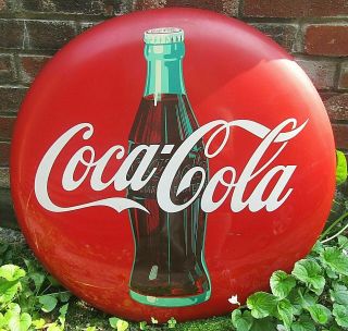Vintage Coca Cola Metal Button Sign 23 - 3/4 " Am - 19
