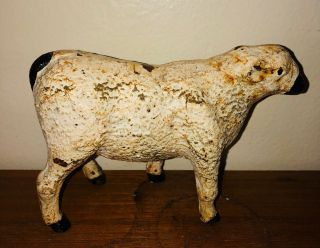 Antique Cast Iron Metal Ram Sheep Toy Collectible Painted Small Figurine