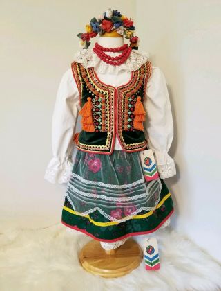 Vintage Cepelia Girls Polish Folk Costume Krakow Vest Skirt Dance Child Nwt