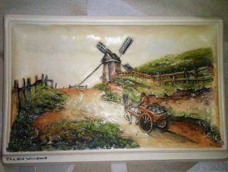 Antique Ivorex The Old Wind Mill Osborne England 3d Plaque Rare Vintage